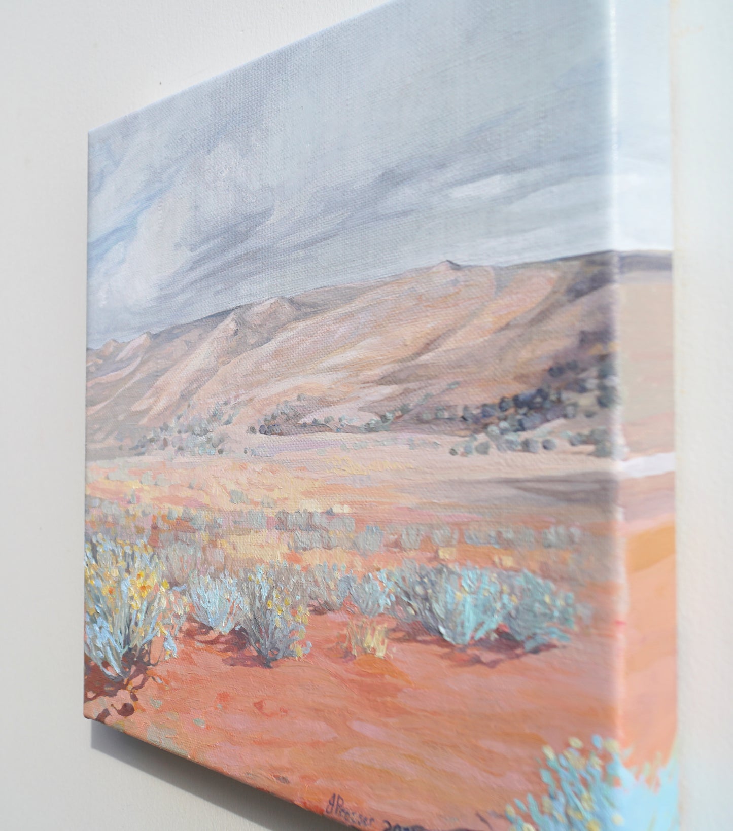 Desert and Blue Bush Landscape painting by Australian artist Jaime Prosser