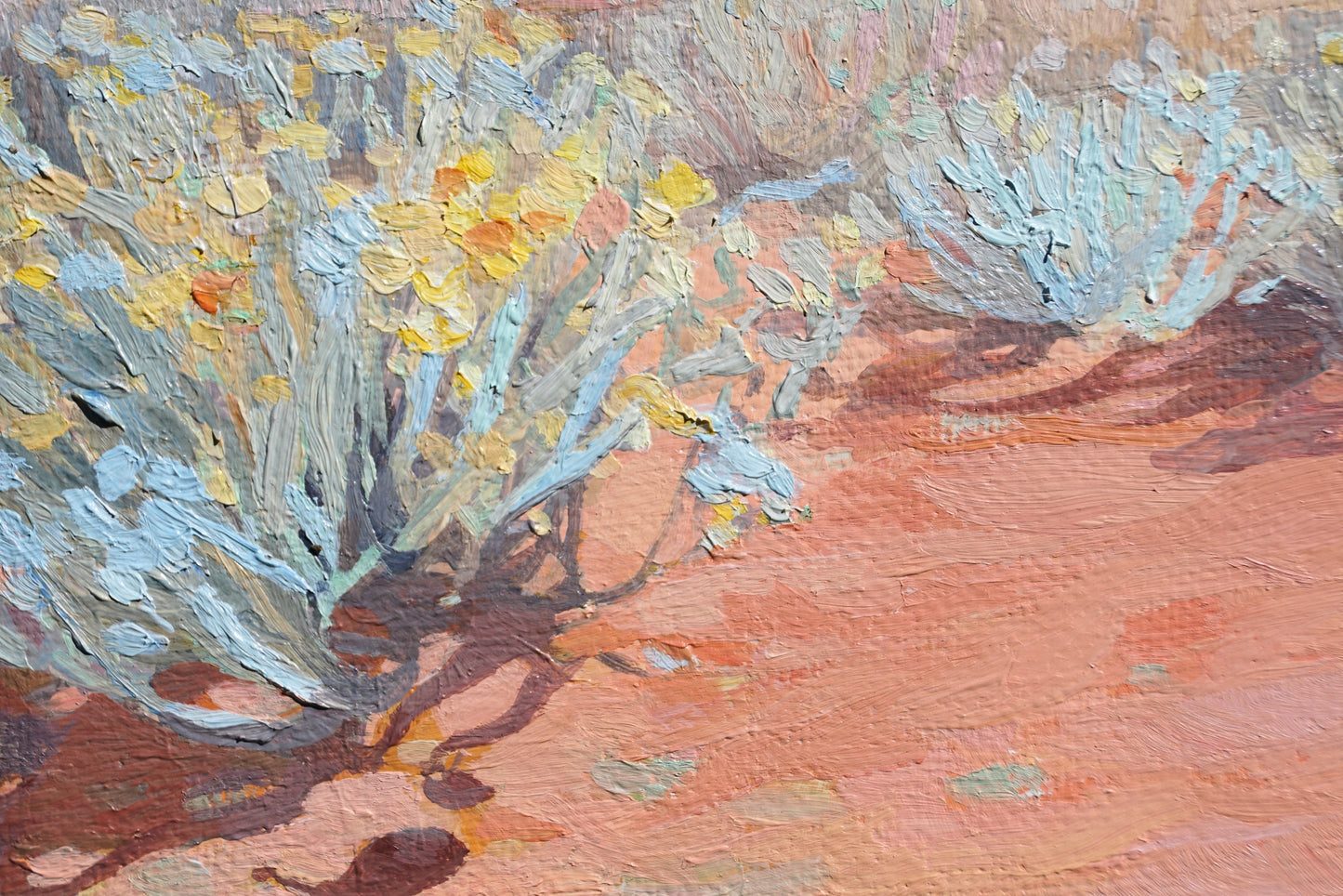 Desert and Blue Bush Landscape painting by Australian artist Jaime Prosser