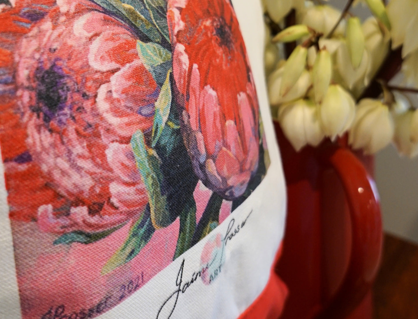 PINK & RED PROTEA FLOWERS - ART TOTE BAG