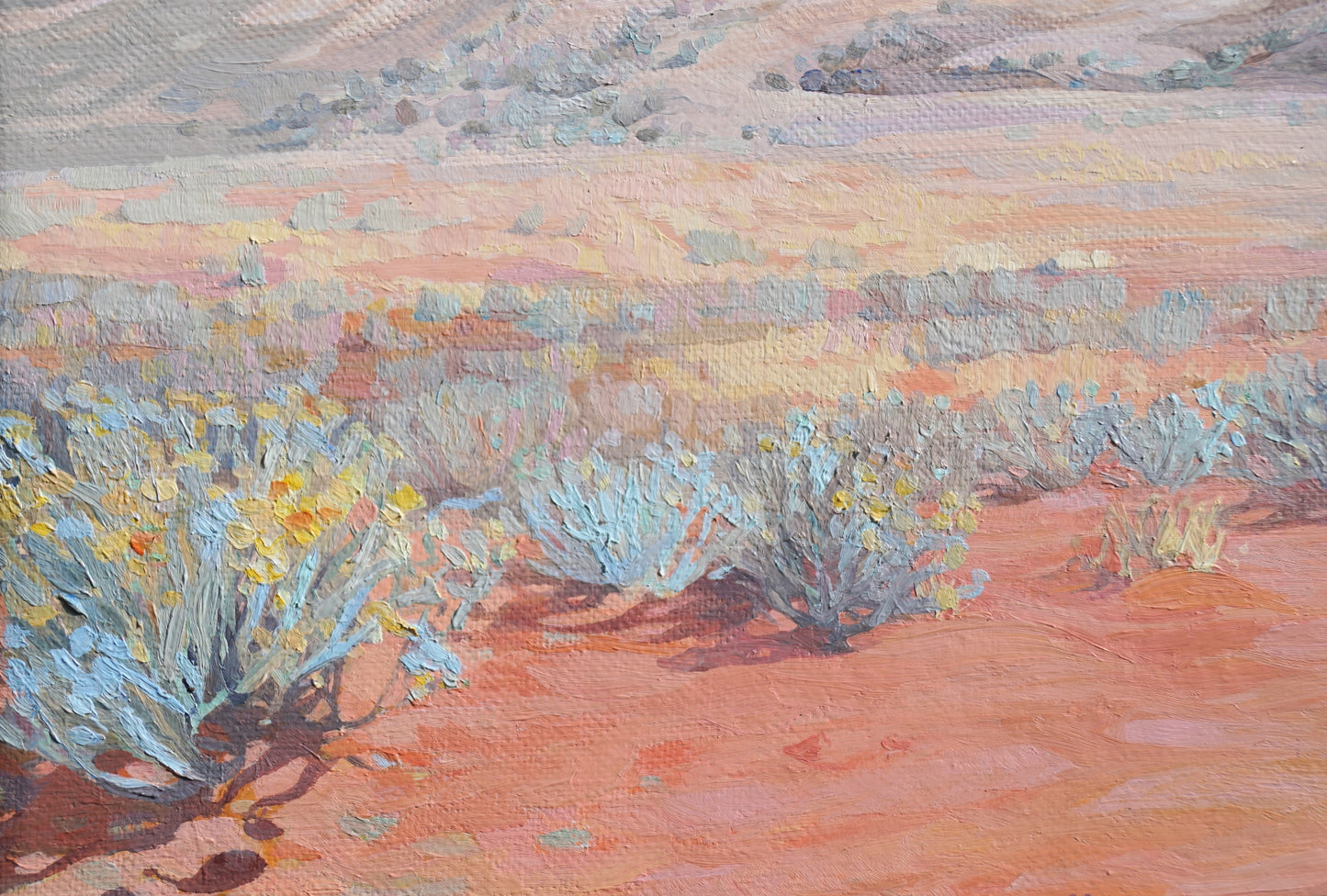 Desert and Blue Bush Landscape painting by Australian artist Jaime Prosser