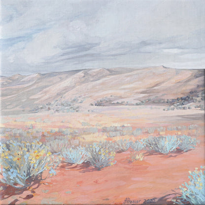 jaime prosser painting titled 'Desert & Blue Bush Landscape'