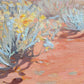 Australian artist Jaime Prosser painting titled 'Desert & Blue Bush Landscape'