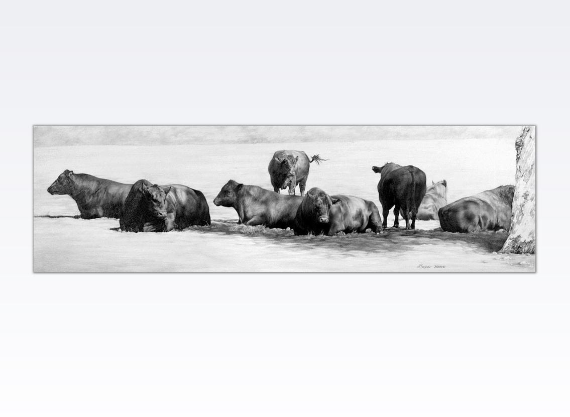 Landscape Print - Drawing of Bulls - JAIME PROSSER ART - JAIME PROSSER ART