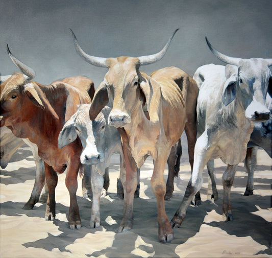 Cow canvas prints of painting Northern Longhorns Print - JAIME PROSSER ART
