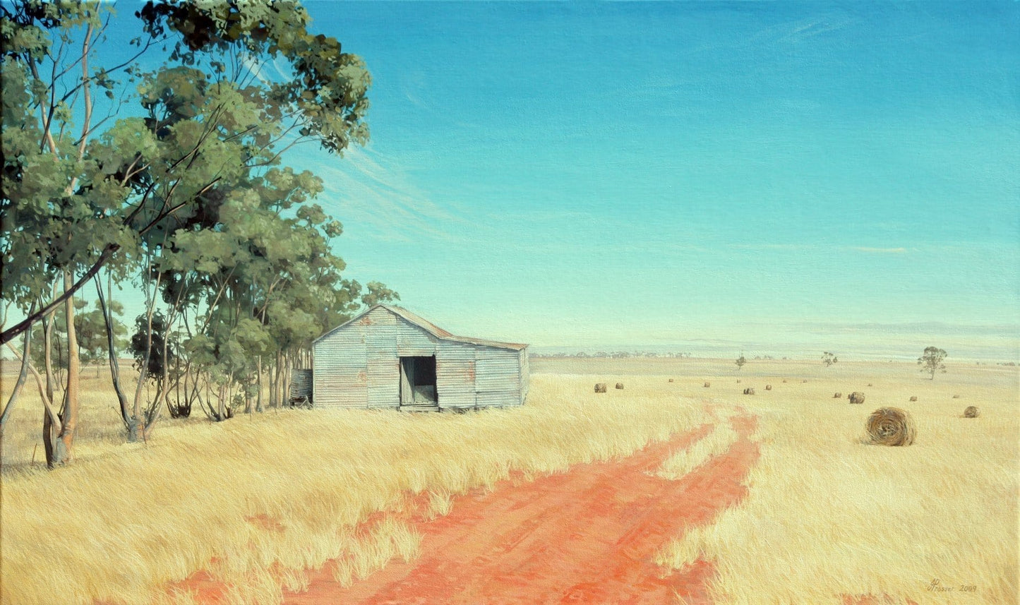 Australian Art Painting Landscape Print - Old Shed Near SA Border Print - JAIME PROSSER ART