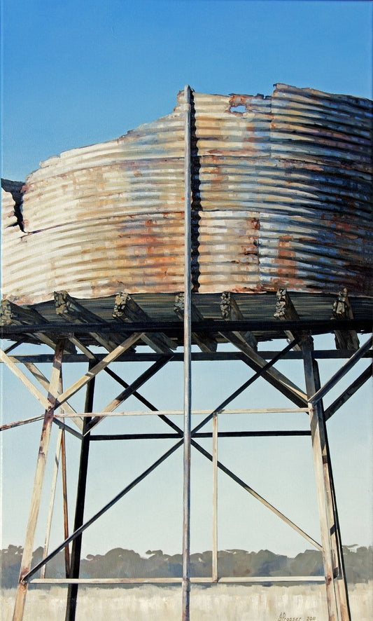 Australian Art tank prints of painting Rusty Tank Near Pinnaroo Print - JAIME PROSSER ART