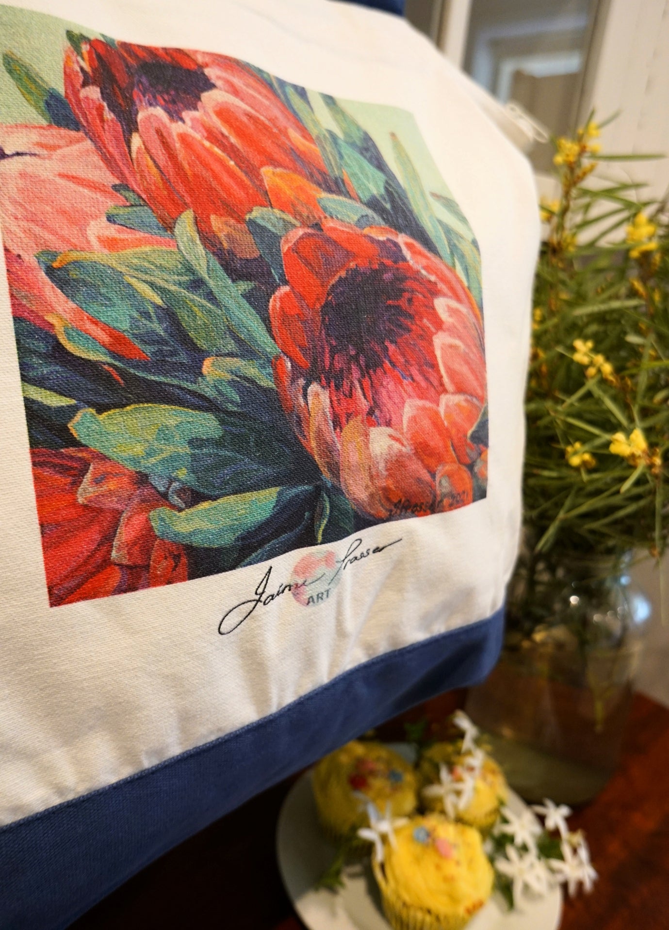 RED & PINK PROTEA FLOWERS - ART TOTE BAG