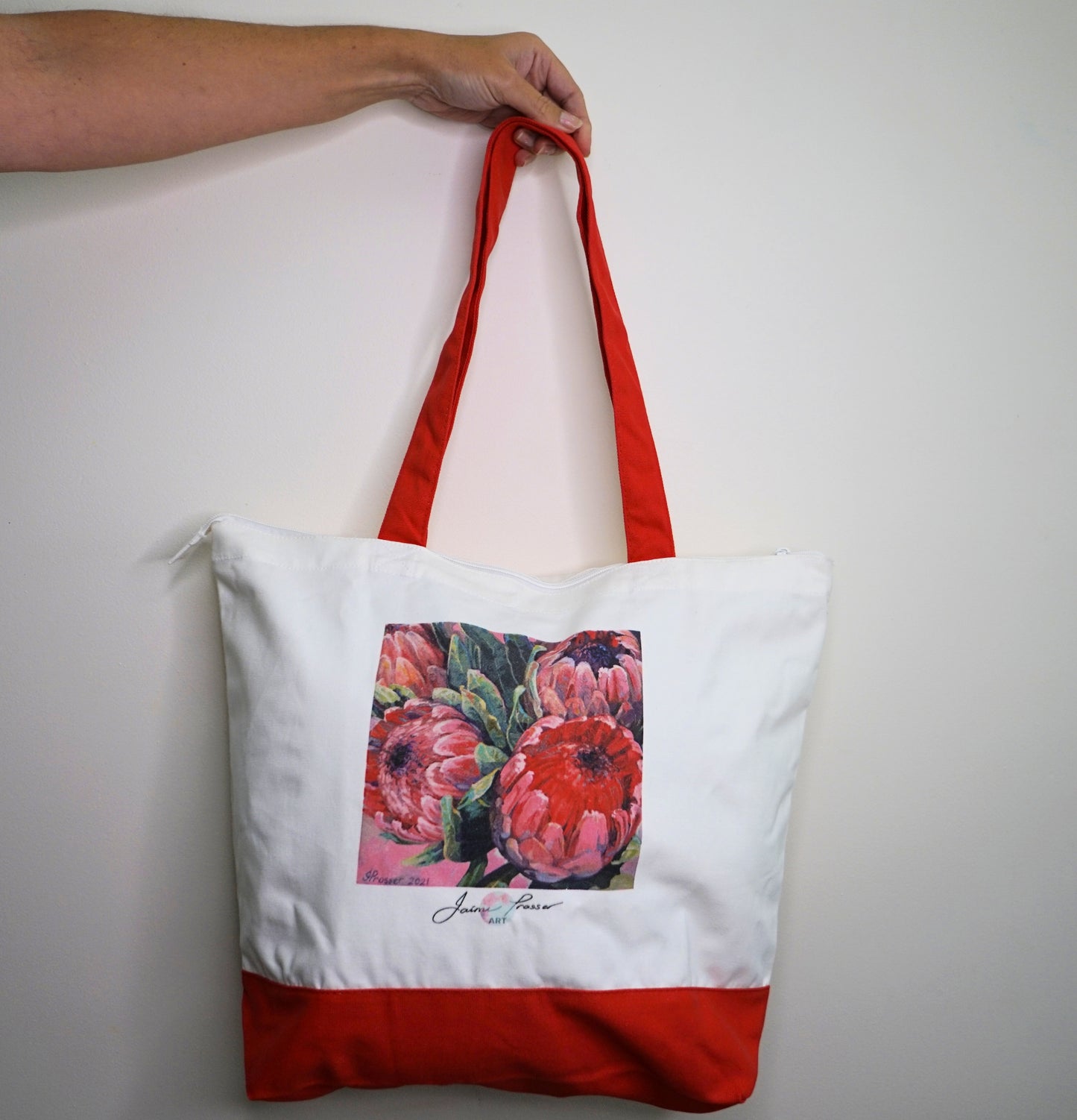 PINK & RED PROTEA FLOWERS - ART TOTE BAG