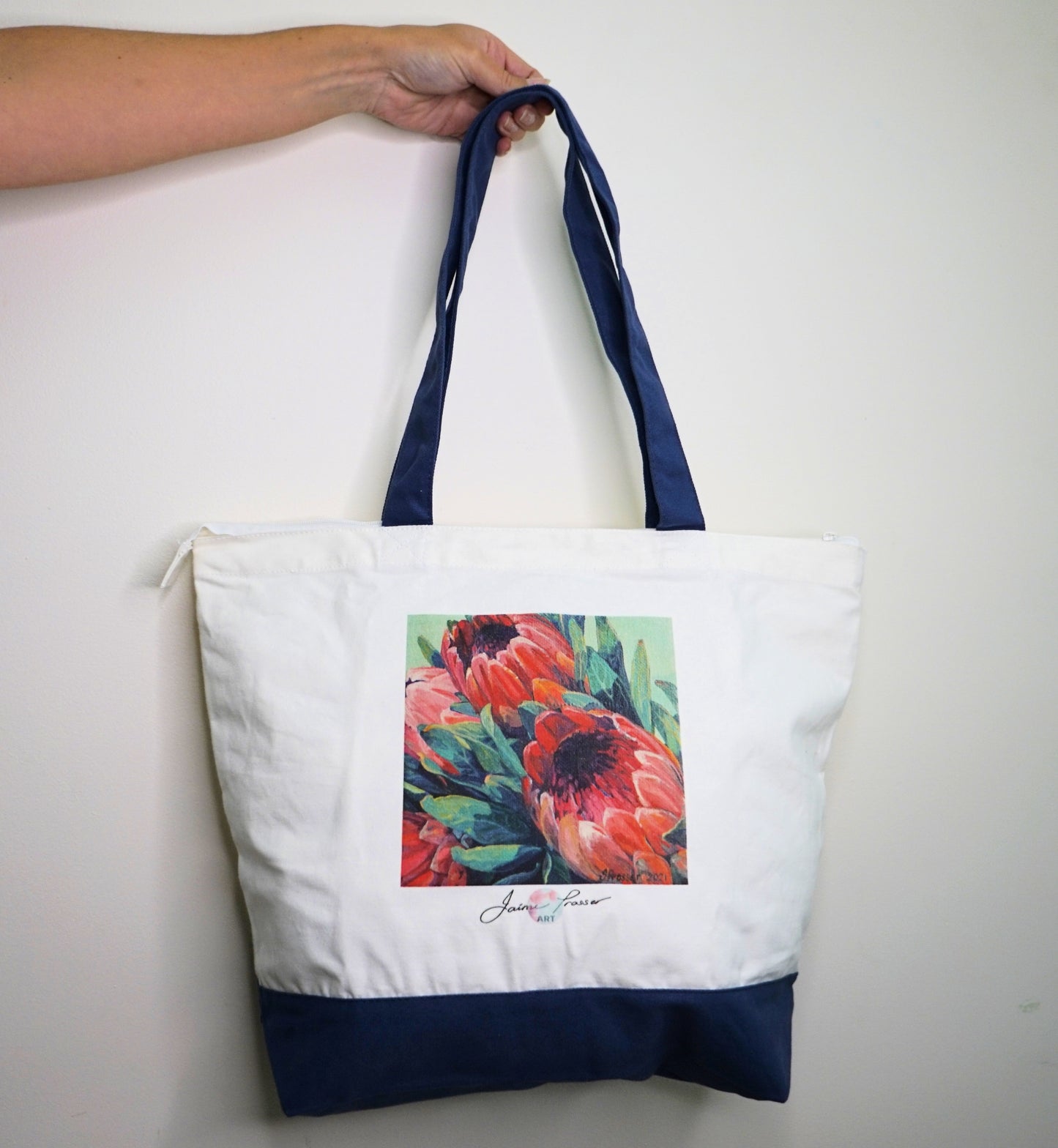 RED & PINK PROTEA FLOWERS - ART TOTE BAG
